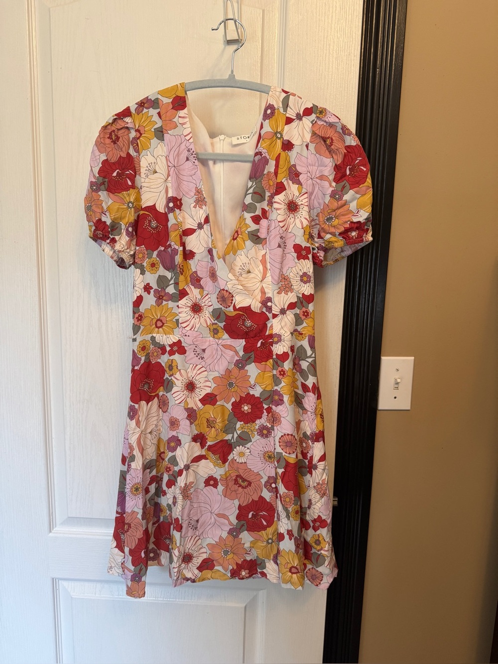 Floral V-Neck Puff Sleeve Dress - Multi